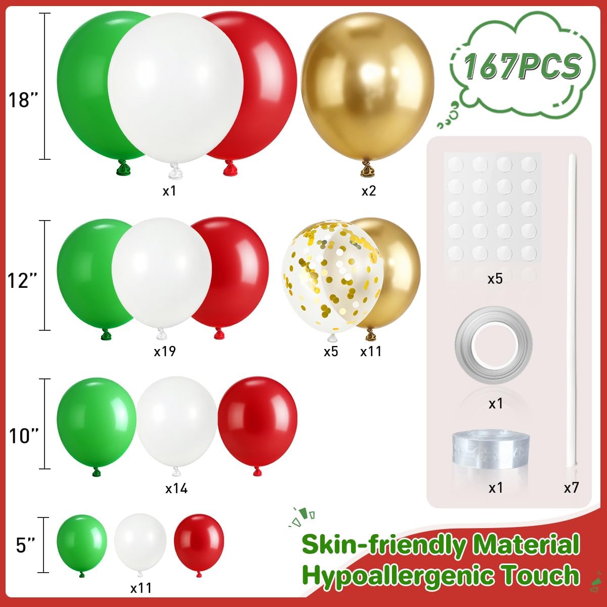 Red White Green and Gold Ballo - Balloon Arch Kit recension och pris